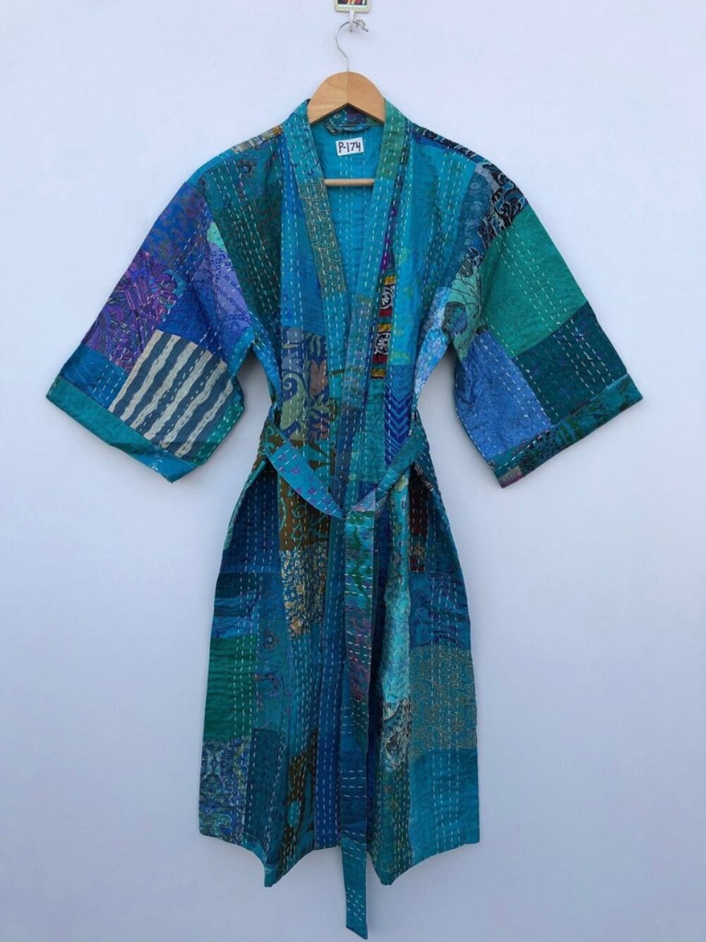 Kantha Kimono Patola Jacket Handmade Jacket Patchwork Kimono Robe - Picture 2 of 16